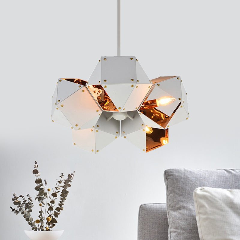 8/12 Heads Multifaceted Metal Chandelier Light Modern Black/White Dining Room Pendant Light Fixture Clearhalo 'Ceiling Lights' 'Chandeliers' 'Modern Chandeliers' 'Modern' Lighting' 771872