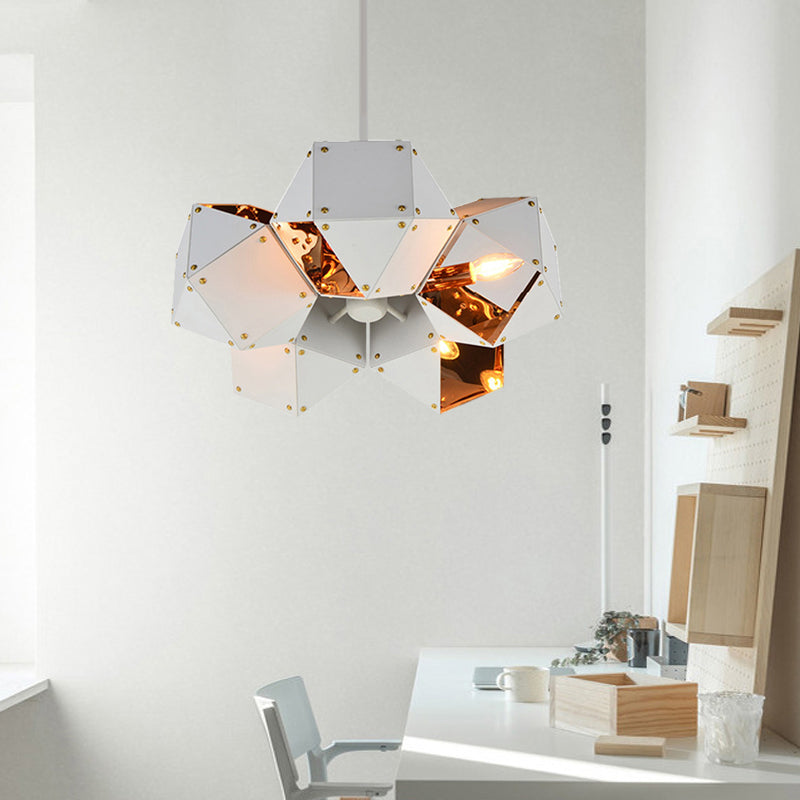 8/12 Heads Multifaceted Metal Chandelier Light Modern Black/White Dining Room Pendant Light Fixture Clearhalo 'Ceiling Lights' 'Chandeliers' 'Modern Chandeliers' 'Modern' Lighting' 771873