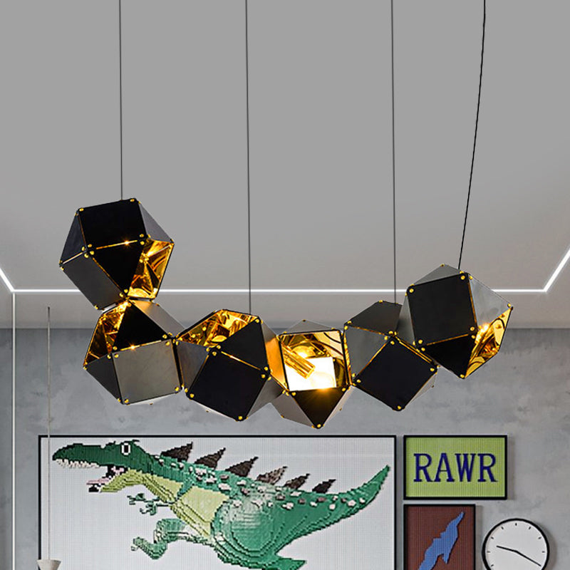 8/12 Heads Multifaceted Metal Chandelier Light Modern Black/White Dining Room Pendant Light Fixture 6 Black Clearhalo 'Ceiling Lights' 'Chandeliers' 'Modern Chandeliers' 'Modern' Lighting' 771875