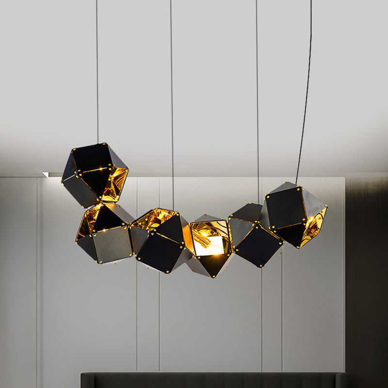 8/12 Heads Multifaceted Metal Chandelier Light Modern Black/White Dining Room Pendant Light Fixture Clearhalo 'Ceiling Lights' 'Chandeliers' 'Modern Chandeliers' 'Modern' Lighting' 771876