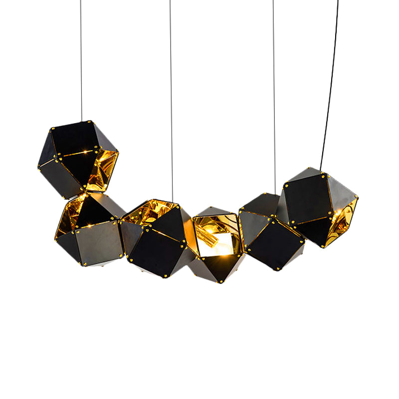 8/12 Heads Multifaceted Metal Chandelier Light Modern Black/White Dining Room Pendant Light Fixture Clearhalo 'Ceiling Lights' 'Chandeliers' 'Modern Chandeliers' 'Modern' Lighting' 771877