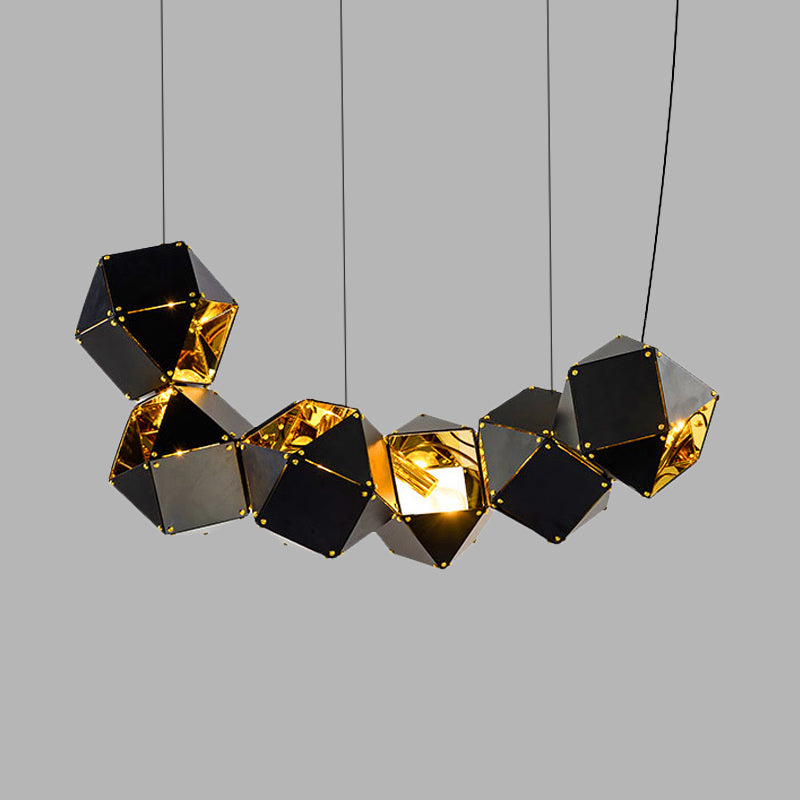 8/12 Heads Multifaceted Metal Chandelier Light Modern Black/White Dining Room Pendant Light Fixture Clearhalo 'Ceiling Lights' 'Chandeliers' 'Modern Chandeliers' 'Modern' Lighting' 771878