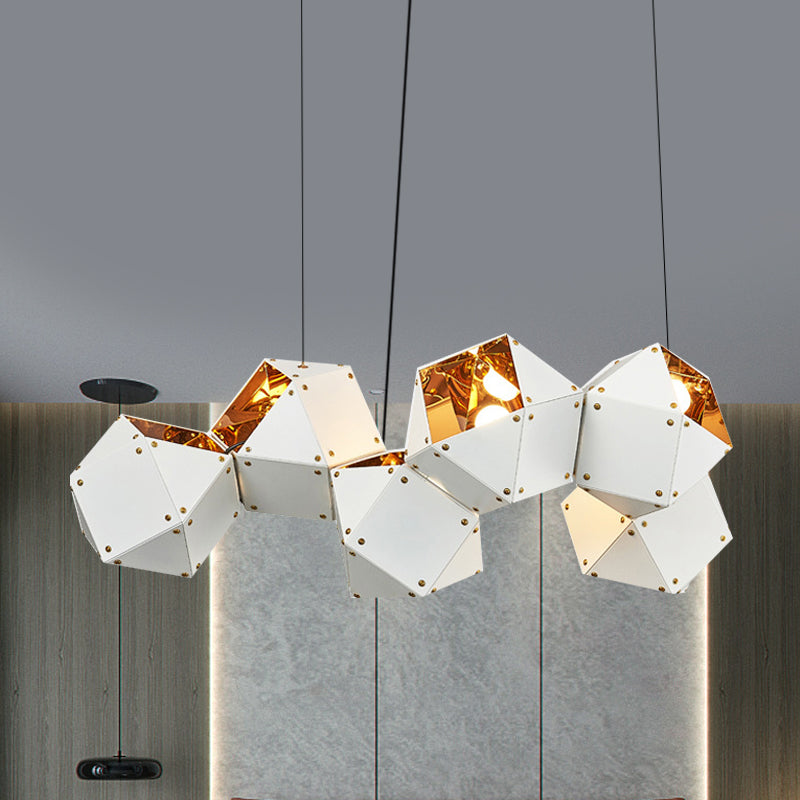 8/12 Heads Multifaceted Metal Chandelier Light Modern Black/White Dining Room Pendant Light Fixture 6 White Clearhalo 'Ceiling Lights' 'Chandeliers' 'Modern Chandeliers' 'Modern' Lighting' 771880