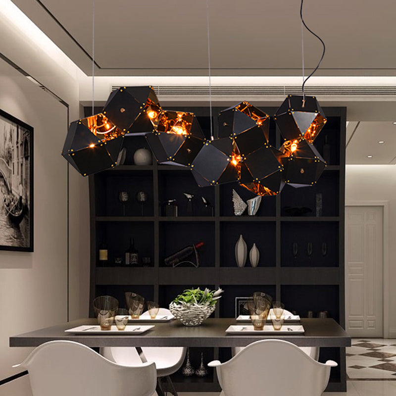 8/12 Heads Multifaceted Metal Chandelier Light Modern Black/White Dining Room Pendant Light Fixture Clearhalo 'Ceiling Lights' 'Chandeliers' 'Modern Chandeliers' 'Modern' Lighting' 771885