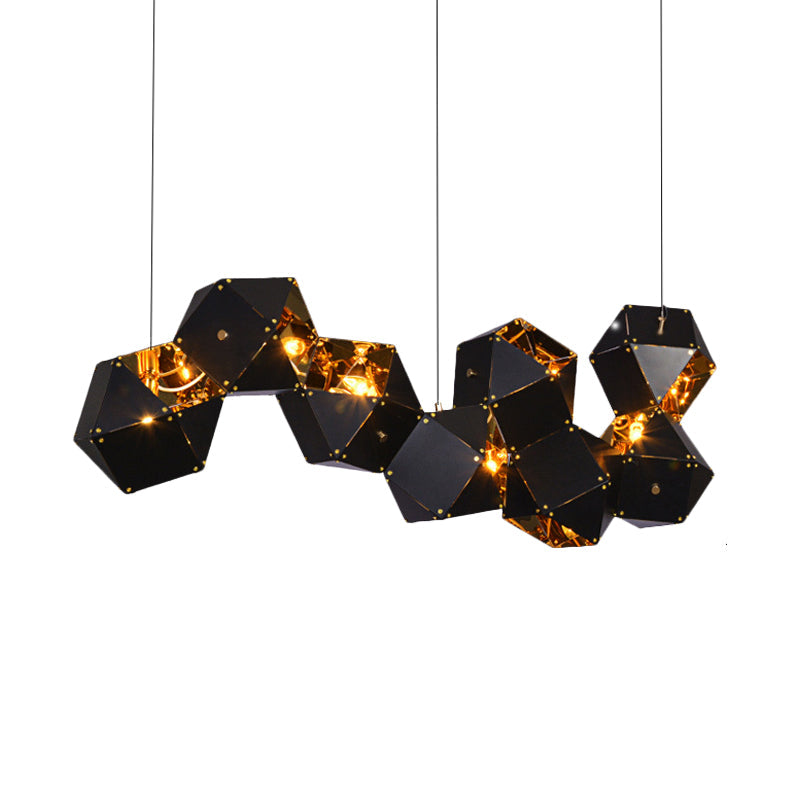 8/12 Heads Multifaceted Metal Chandelier Light Modern Black/White Dining Room Pendant Light Fixture Clearhalo 'Ceiling Lights' 'Chandeliers' 'Modern Chandeliers' 'Modern' Lighting' 771886