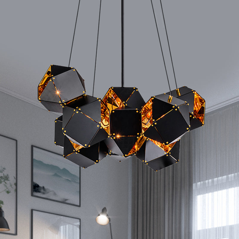 8/12 Heads Multifaceted Metal Chandelier Light Modern Black/White Dining Room Pendant Light Fixture 10 Black Clearhalo 'Ceiling Lights' 'Chandeliers' 'Modern Chandeliers' 'Modern' Lighting' 771889