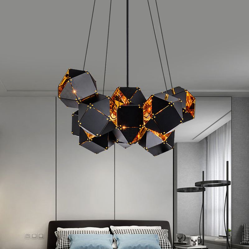 8/12 Heads Multifaceted Metal Chandelier Light Modern Black/White Dining Room Pendant Light Fixture Clearhalo 'Ceiling Lights' 'Chandeliers' 'Modern Chandeliers' 'Modern' Lighting' 771890