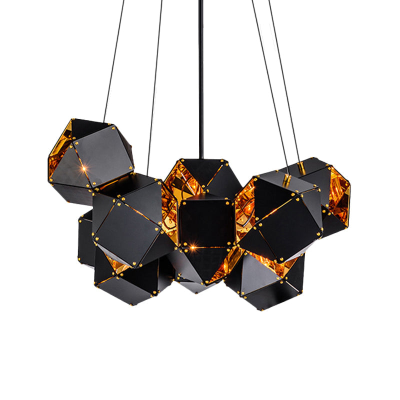 8/12 Heads Multifaceted Metal Chandelier Light Modern Black/White Dining Room Pendant Light Fixture Clearhalo 'Ceiling Lights' 'Chandeliers' 'Modern Chandeliers' 'Modern' Lighting' 771891