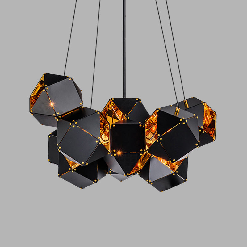 8/12 Heads Multifaceted Metal Chandelier Light Modern Black/White Dining Room Pendant Light Fixture Clearhalo 'Ceiling Lights' 'Chandeliers' 'Modern Chandeliers' 'Modern' Lighting' 771892