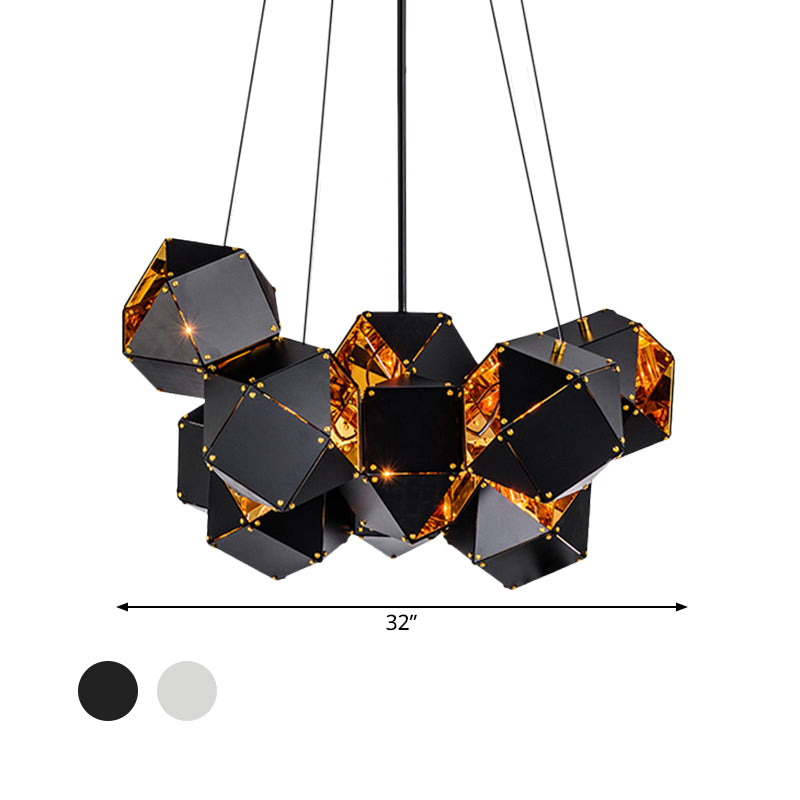 8/12 Heads Multifaceted Metal Chandelier Light Modern Black/White Dining Room Pendant Light Fixture Clearhalo 'Ceiling Lights' 'Chandeliers' 'Modern Chandeliers' 'Modern' Lighting' 771893
