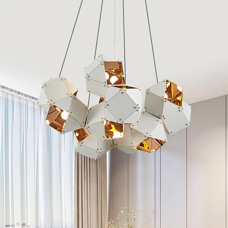 8/12 Heads Multifaceted Metal Chandelier Light Modern Black/White Dining Room Pendant Light Fixture 10 White Clearhalo 'Ceiling Lights' 'Chandeliers' 'Modern Chandeliers' 'Modern' Lighting' 771894