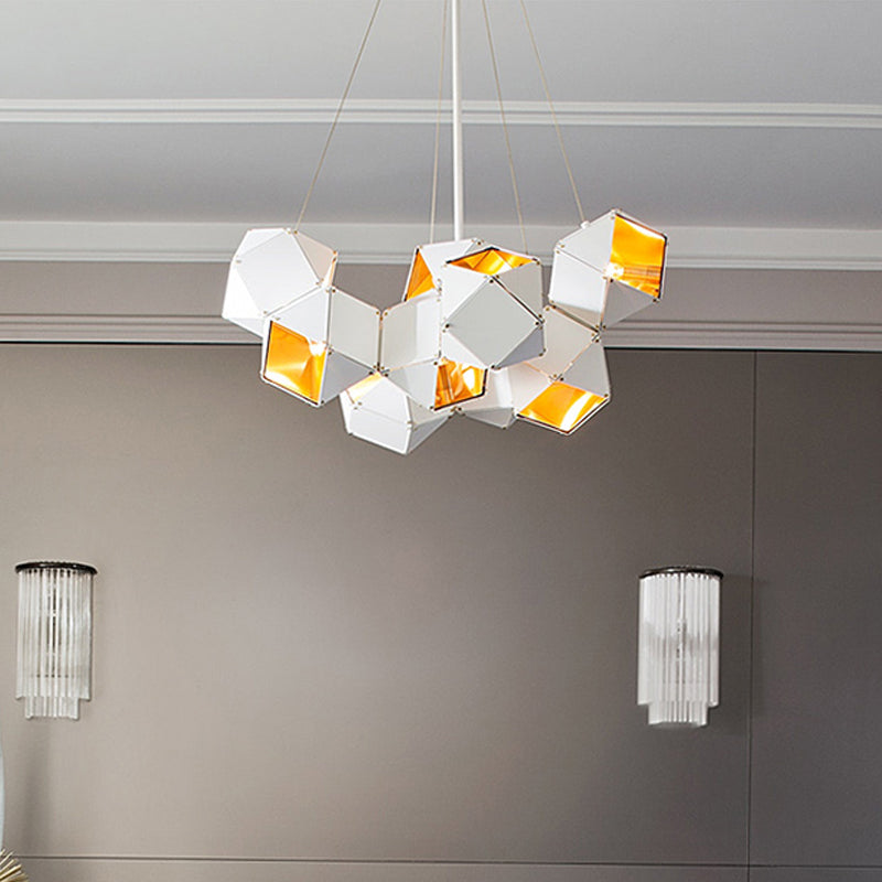 8/12 Heads Multifaceted Metal Chandelier Light Modern Black/White Dining Room Pendant Light Fixture Clearhalo 'Ceiling Lights' 'Chandeliers' 'Modern Chandeliers' 'Modern' Lighting' 771895