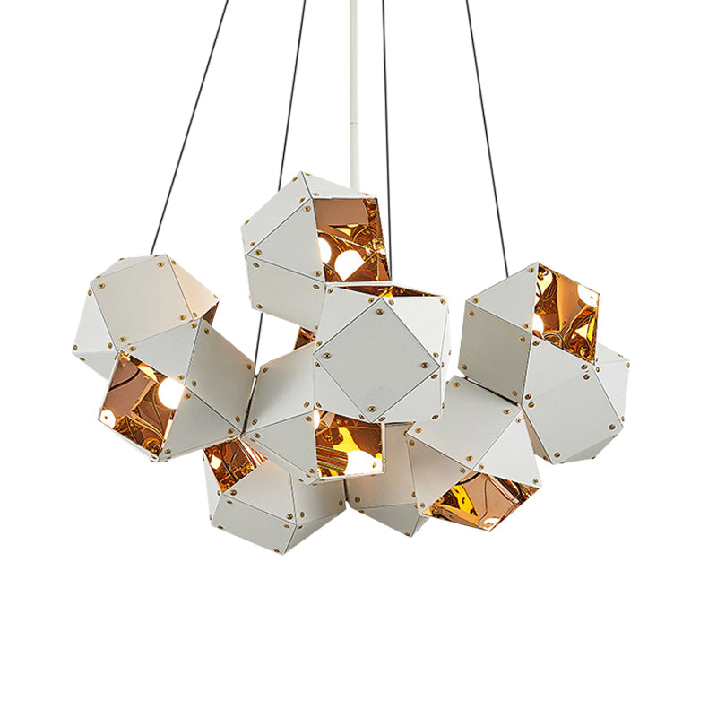 8/12 Heads Multifaceted Metal Chandelier Light Modern Black/White Dining Room Pendant Light Fixture Clearhalo 'Ceiling Lights' 'Chandeliers' 'Modern Chandeliers' 'Modern' Lighting' 771896