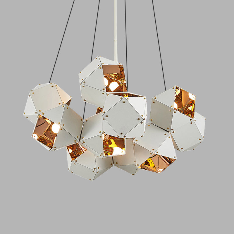 8/12 Heads Multifaceted Metal Chandelier Light Modern Black/White Dining Room Pendant Light Fixture Clearhalo 'Ceiling Lights' 'Chandeliers' 'Modern Chandeliers' 'Modern' Lighting' 771897