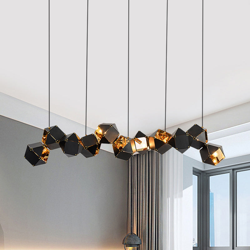 8/12 Heads Multifaceted Metal Chandelier Light Modern Black/White Dining Room Pendant Light Fixture 12 Black Clearhalo 'Ceiling Lights' 'Chandeliers' 'Modern Chandeliers' 'Modern' Lighting' 771898
