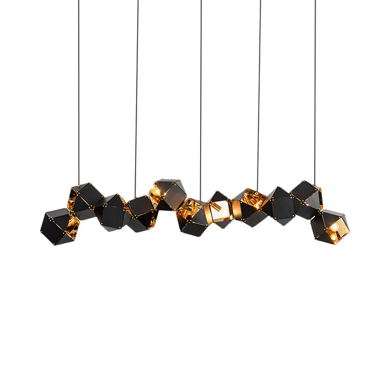 8/12 Heads Multifaceted Metal Chandelier Light Modern Black/White Dining Room Pendant Light Fixture Clearhalo 'Ceiling Lights' 'Chandeliers' 'Modern Chandeliers' 'Modern' Lighting' 771900