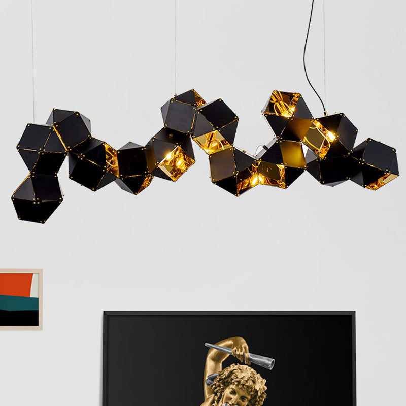 8/12 Heads Multifaceted Metal Chandelier Light Modern Black/White Dining Room Pendant Light Fixture 14 Black Clearhalo 'Ceiling Lights' 'Chandeliers' 'Modern Chandeliers' 'Modern' Lighting' 771903