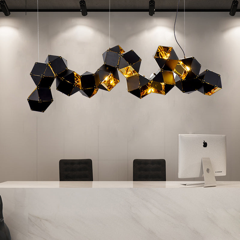 8/12 Heads Multifaceted Metal Chandelier Light Modern Black/White Dining Room Pendant Light Fixture Clearhalo 'Ceiling Lights' 'Chandeliers' 'Modern Chandeliers' 'Modern' Lighting' 771904