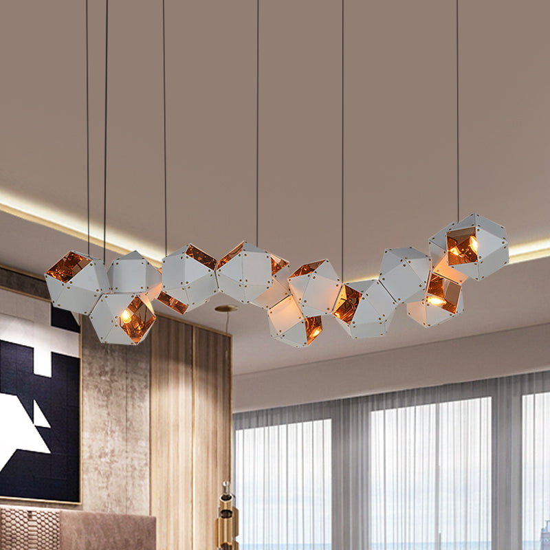 8/12 Heads Multifaceted Metal Chandelier Light Modern Black/White Dining Room Pendant Light Fixture 14 White Clearhalo 'Ceiling Lights' 'Chandeliers' 'Modern Chandeliers' 'Modern' Lighting' 771907