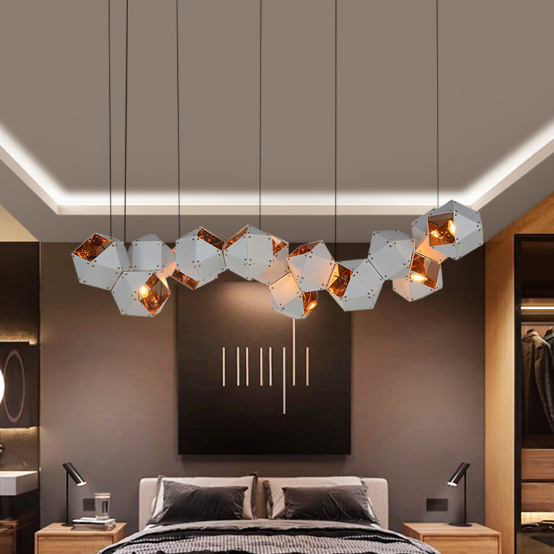 8/12 Heads Multifaceted Metal Chandelier Light Modern Black/White Dining Room Pendant Light Fixture Clearhalo 'Ceiling Lights' 'Chandeliers' 'Modern Chandeliers' 'Modern' Lighting' 771908