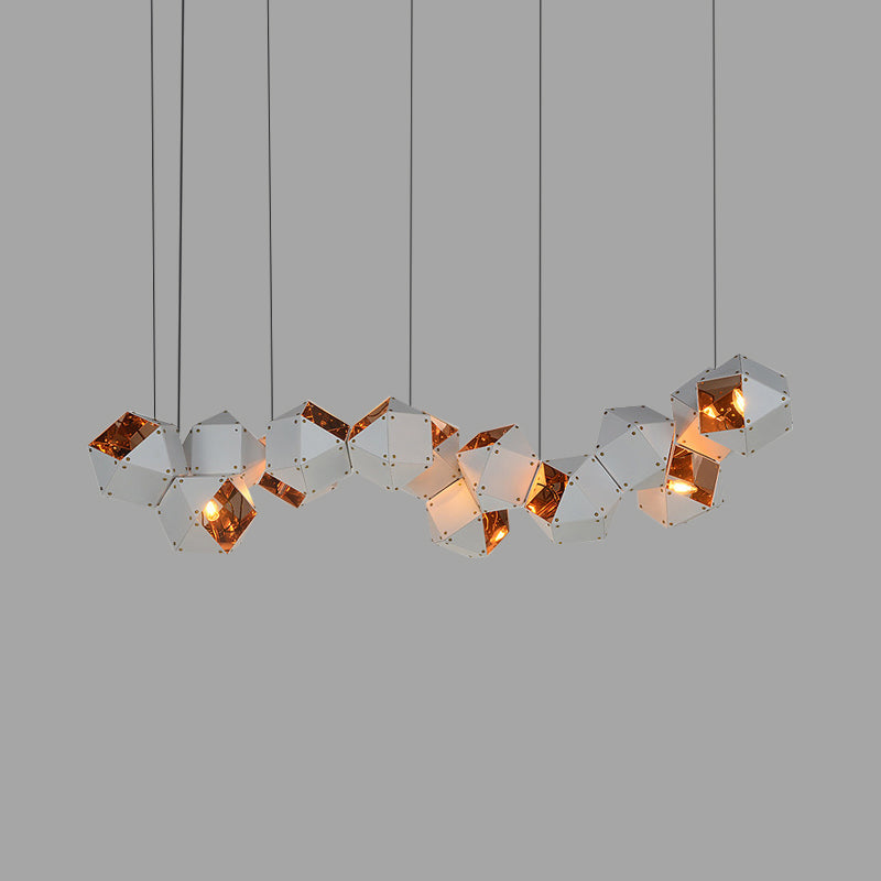 8/12 Heads Multifaceted Metal Chandelier Light Modern Black/White Dining Room Pendant Light Fixture Clearhalo 'Ceiling Lights' 'Chandeliers' 'Modern Chandeliers' 'Modern' Lighting' 771910