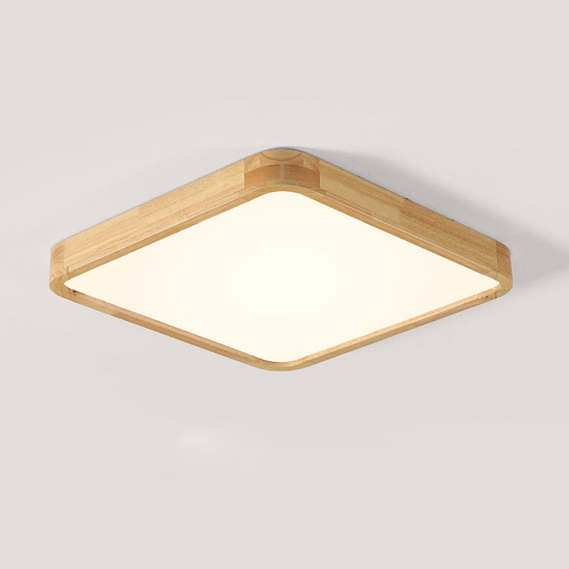 Contemporary LED Ceiling Light Geometric Wooden Flush Mount Light Fixture for Bedroom