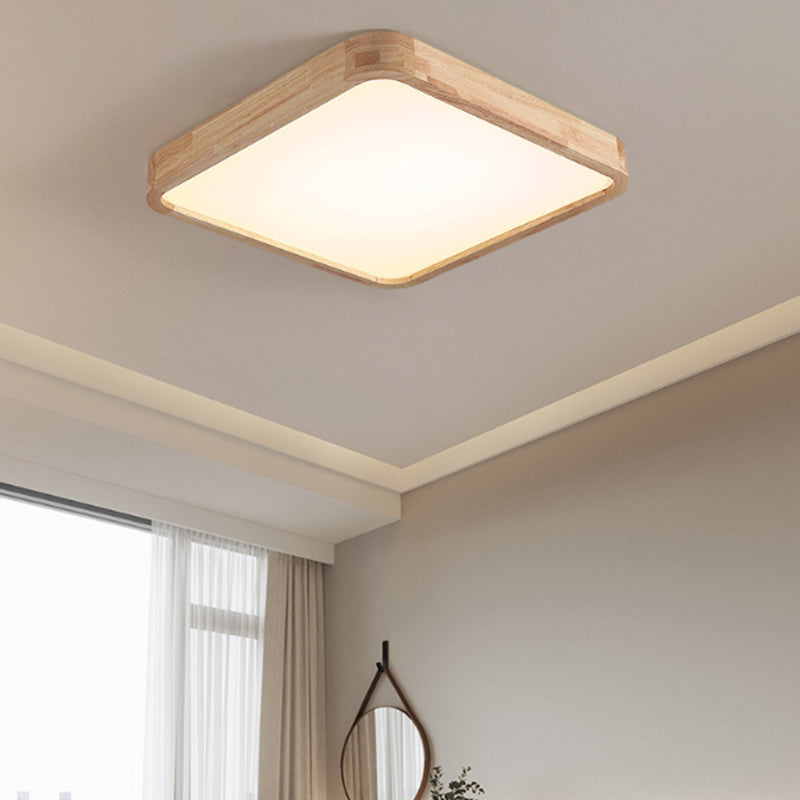 Contemporary LED Ceiling Light Geometric Wooden Flush Mount Light Fixture for Bedroom