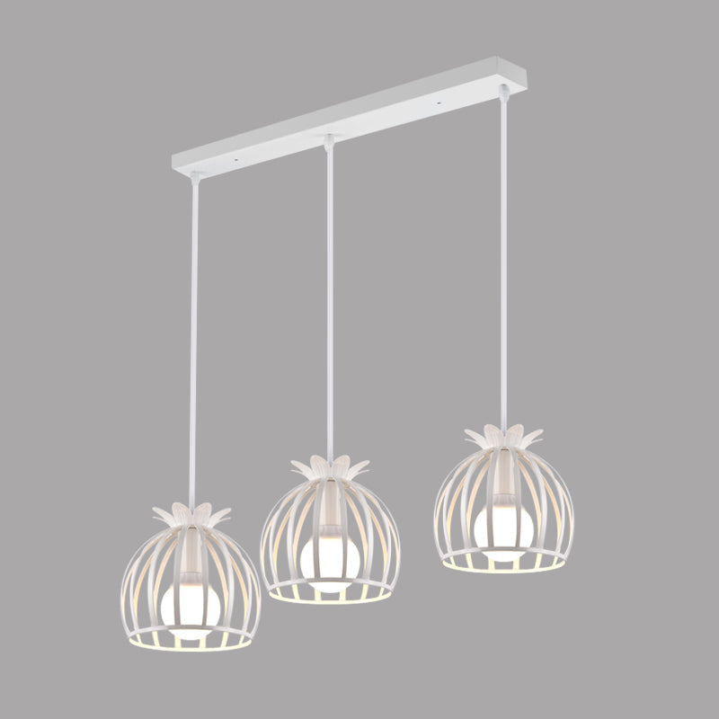 3 Heads Pendant Lighting with Dome Cage Shade Metallic Loft Style Dining Room Suspended Lamp in Black/White Clearhalo 'Art Deco Pendants' 'Black' 'Cast Iron' 'Ceiling Lights' 'Ceramic' 'Crystal' 'Industrial Pendants' 'Industrial' 'Metal' 'Middle Century Pendants' 'Pendant Lights' 'Pendants' 'Rustic Pendants' 'Tiffany' Lighting' 772276