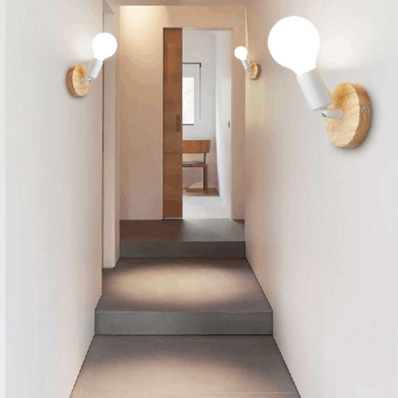 Modern Simple Wooden Vanity Light Circle Shape 1-Light for Shower Room