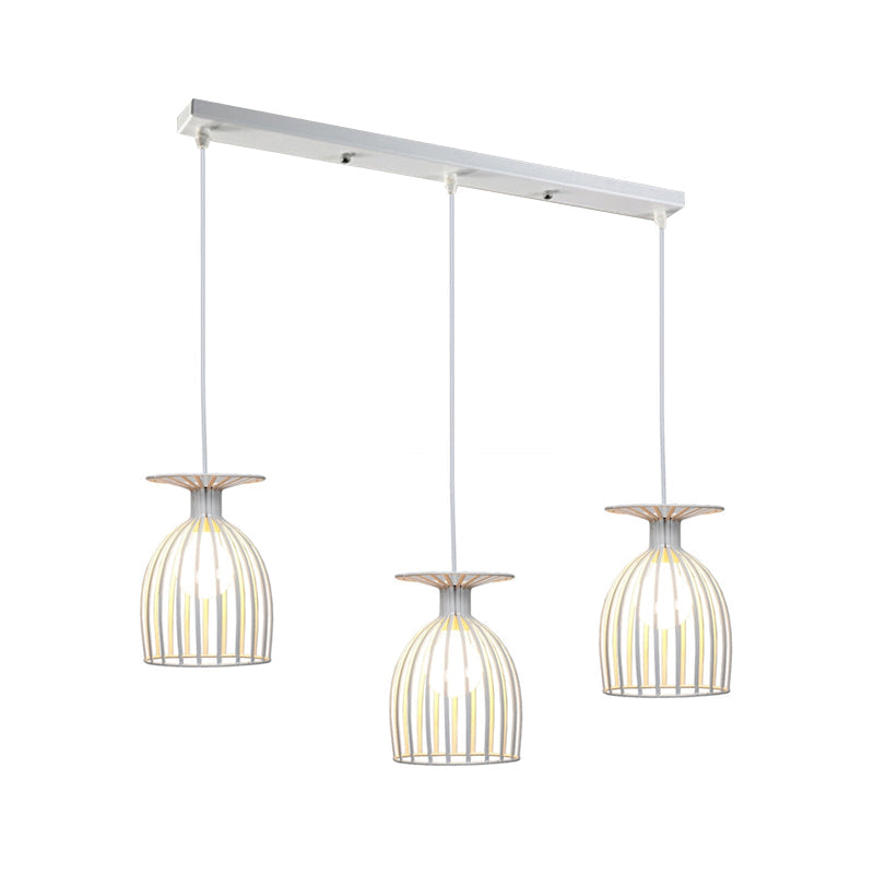 Metal Wine Glass Shade Hanging Light with Wire Guard Industrial 3 Heads Living Room Pendant Light in White Clearhalo 'Art Deco Pendants' 'Cast Iron' 'Ceiling Lights' 'Ceramic' 'Crystal' 'Industrial Pendants' 'Industrial' 'Metal' 'Middle Century Pendants' 'Pendant Lights' 'Pendants' 'Tiffany' Lighting' 772284