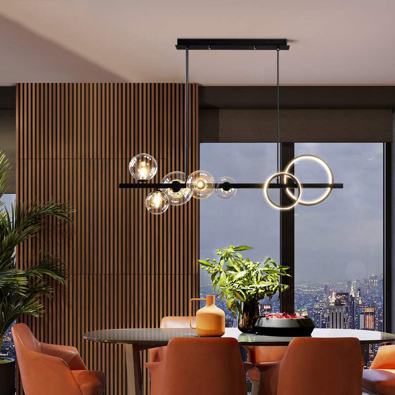 Contemporary Globe Glass Hanging Pendant Lights in Black for Dining Room