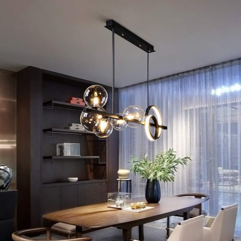 Contemporary Globe Glass Hanging Pendant Lights in Black for Dining Room