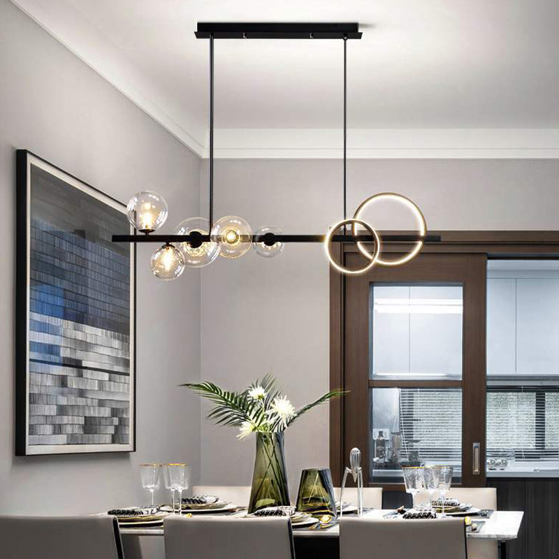 Contemporary Globe Glass Hanging Pendant Lights in Black for Dining Room