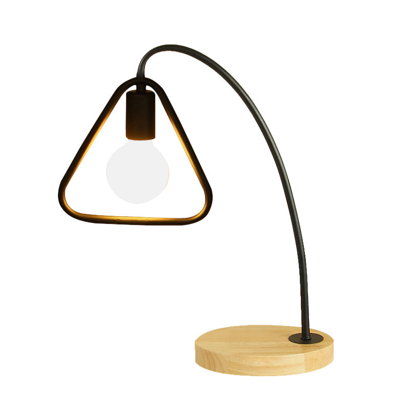 1 Light Metal Table Lighting Industrial Style Black/White Triangle Frame Shade Standing Table Light for Bedroom Clearhalo 'Lamps' 'Table Lamps' Lighting' 773263