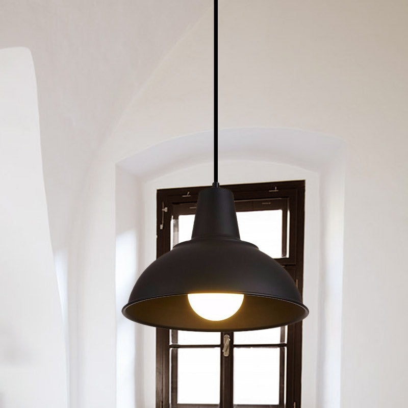 Antique Stylish Domed Suspension Light 1 Bulb Metallic Ceiling Pendant with Hanging Cord in Black/White Clearhalo 'Art Deco Pendants' 'Cast Iron' 'Ceiling Lights' 'Ceramic' 'Crystal' 'Industrial Pendants' 'Industrial' 'Metal' 'Middle Century Pendants' 'Modern Pendants' 'Modern' 'Pendant Lights' 'Pendants' 'Tiffany' Lighting' 773595