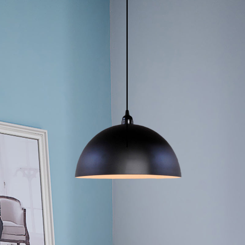 Dome Shade Iron Pendant Lighting Industrial 1 Bulb Dining Table Hanging Ceiling Light in Black Clearhalo 'Art Deco Pendants' 'Black' 'Cast Iron' 'Ceiling Lights' 'Ceramic' 'Crystal' 'Industrial Pendants' 'Industrial' 'Metal' 'Middle Century Pendants' 'Pendant Lights' 'Pendants' 'Rustic Pendants' 'Tiffany' Lighting' 773654
