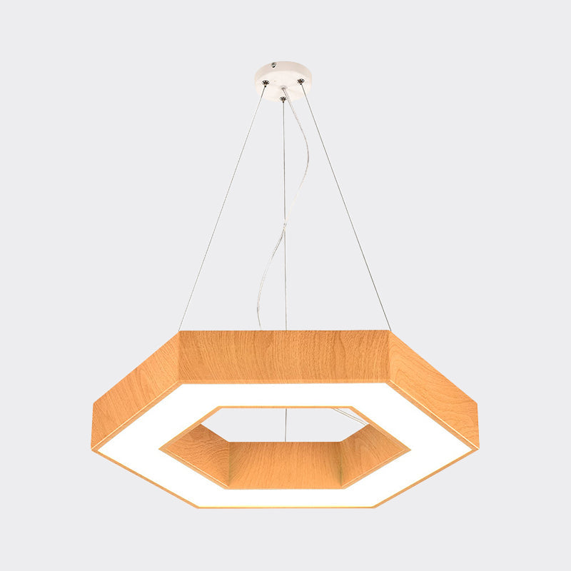 16"/23.5" Wide Wood Hexagon Hanging Lighting Modern Led Beige Ceiling Pendant Lamp with Recessed Diffuser Clearhalo 'Ceiling Lights' 'Modern Pendants' 'Modern' 'Pendant Lights' 'Pendants' Lighting' 773855