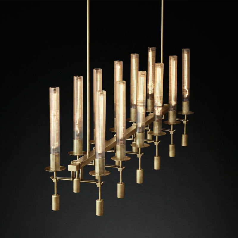 Black/Brass/Nickle Tube Island Chandelier Post Modern Multi Lights Fluted Glass Led Hanging Lamp Fixture with Linear Design Clearhalo 'Ceiling Lights' 'Glass shade' 'Glass' 'Island Lights' Lighting' 773931