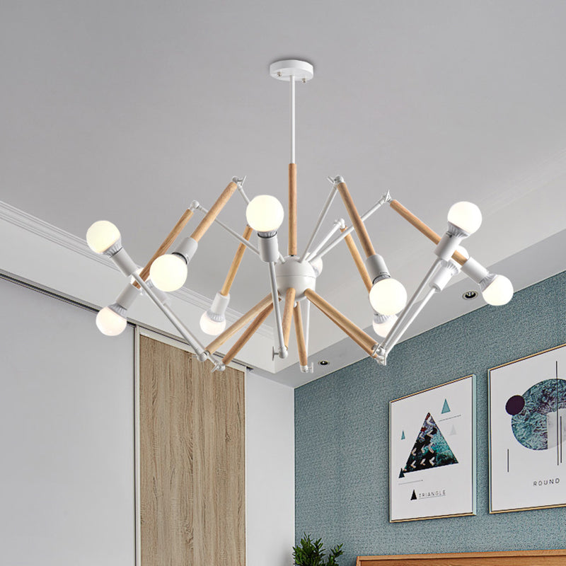 Spider Shape Suspension Light 8/10/12/16-Head Contemporary Metal Chandelier in Black/White for Living Room 12 White Clearhalo 'Carpenter Chandeliers' 'Ceiling Lights' 'Chandeliers' 'Industrial' 'Modern Chandeliers' 'Modern' Lighting' 773984