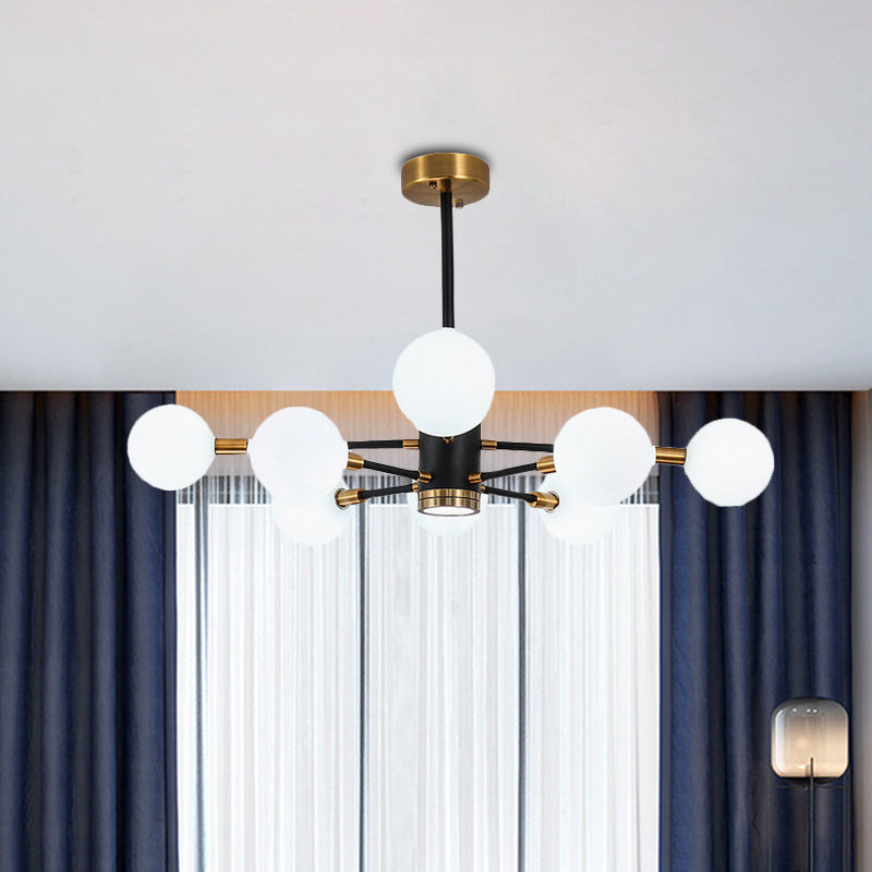 Modern Bubble Shade Chandelier with Clear/White Glass Shade 6/8 Lights Black Arm Pendant Light for Living Room 8 White Clearhalo 'Ceiling Lights' 'Chandeliers' 'Clear' 'Industrial' 'Modern Chandeliers' 'Modern' 'Tiffany' 'Traditional Chandeliers' Lighting' 774472