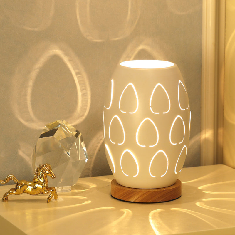 Modernist Oblong Night Light Metal 1 Head Bedroom Night Table Lamp in White with Hollow Out Design White C Clearhalo 'Lamps' 'Table Lamps' Lighting' 780569