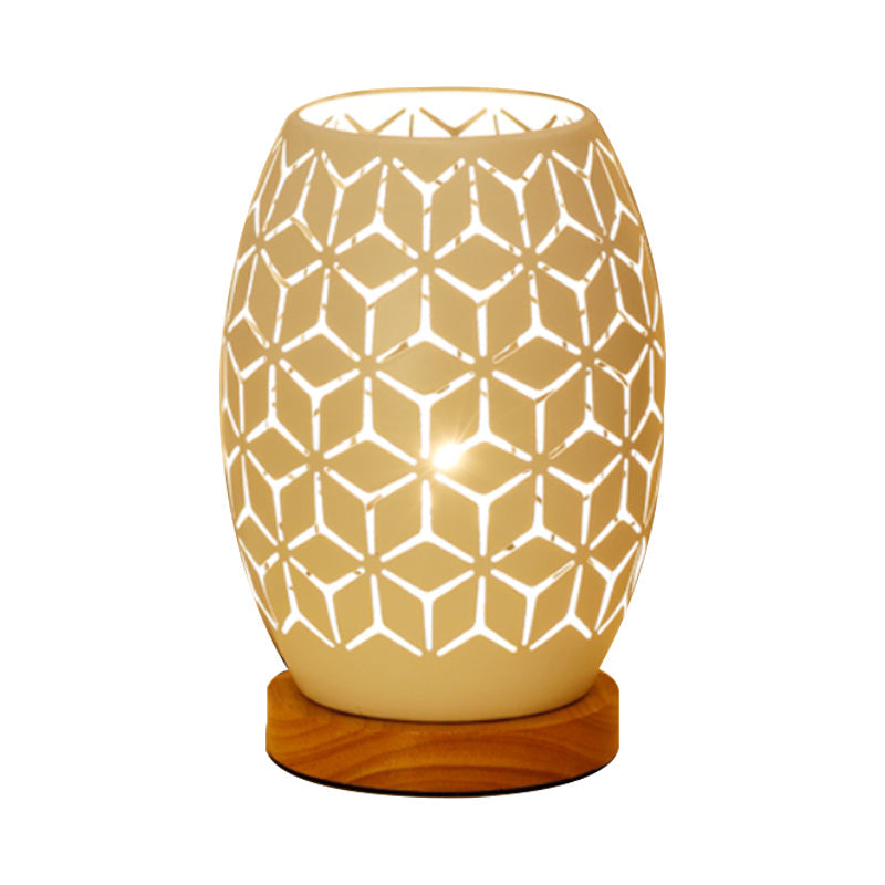 Modernist Oblong Night Light Metal 1 Head Bedroom Night Table Lamp in White with Hollow Out Design Clearhalo 'Lamps' 'Table Lamps' Lighting' 780580
