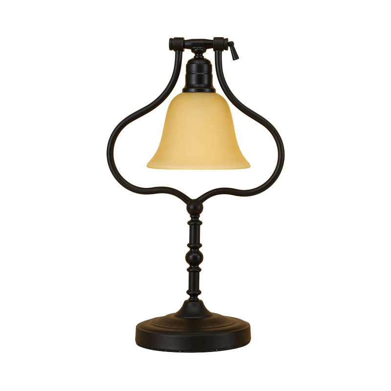 Pear Frame Iron Rotatable Table Light Traditional 1 Head Workshop Nightstand Light in Black with Flared Glass Shade Clearhalo 'Lamps' 'Table Lamps' Lighting' 780800