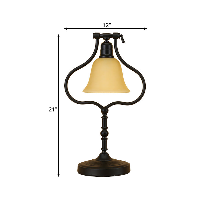 Pear Frame Iron Rotatable Table Light Traditional 1 Head Workshop Nightstand Light in Black with Flared Glass Shade Clearhalo 'Lamps' 'Table Lamps' Lighting' 780801
