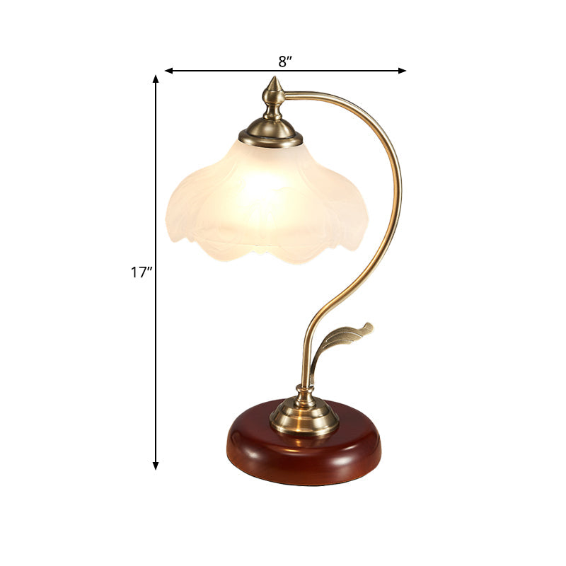Frosted White Glass Floral Night Lamp Traditional 1-Light Living Room Table Light with Bowed Arm Clearhalo 'Lamps' 'Table Lamps' Lighting' 780841