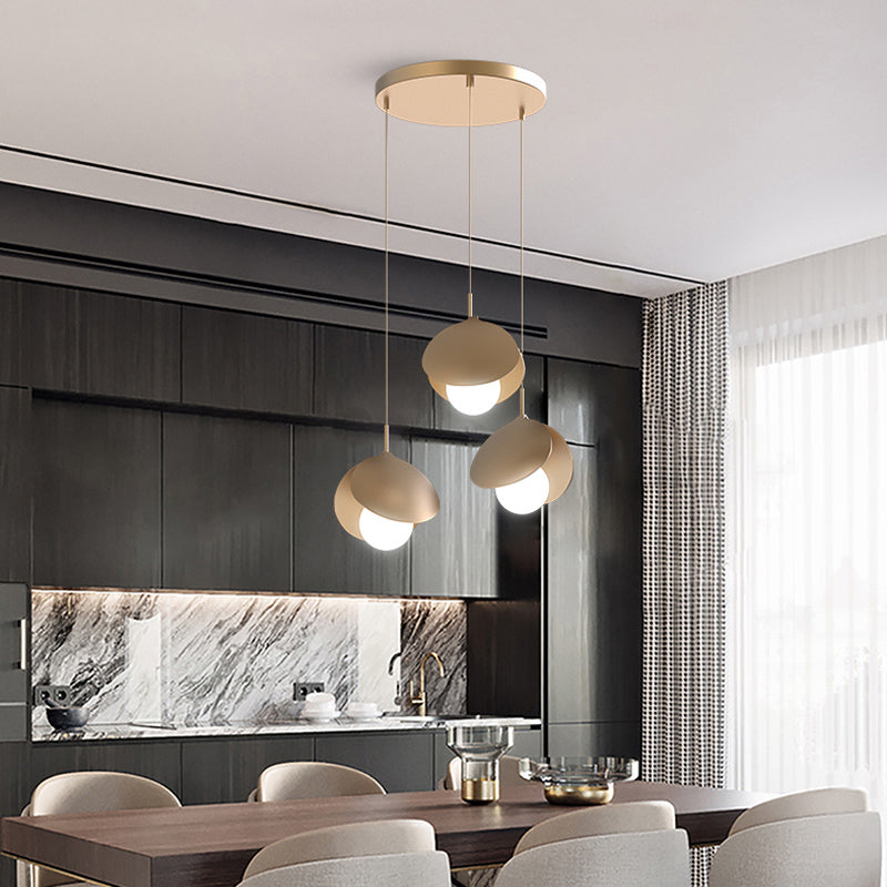 Shell Shape Multiple Hanging Light Modernist Metal 3 Lights Gold Finish LED Ceiling Suspension Lamp with Round Canopy Gold Clearhalo 'Ceiling Lights' 'Modern Pendants' 'Modern' 'Pendant Lights' 'Pendants' Lighting' 780999