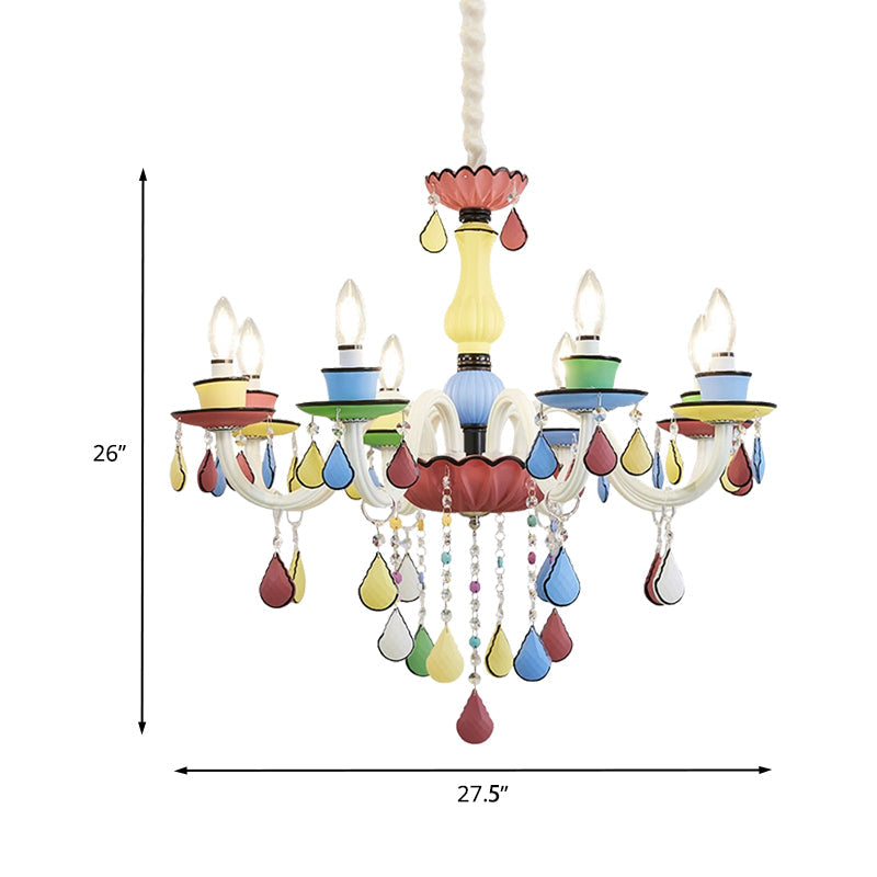 Crystal Candelabra Chandelier Macaron 5/6/8 Lights Blue-Pink-Yellow Hanging Pendant with Cascading Drape Clearhalo 'Ceiling Lights' 'Chandeliers' Lighting' options 781819