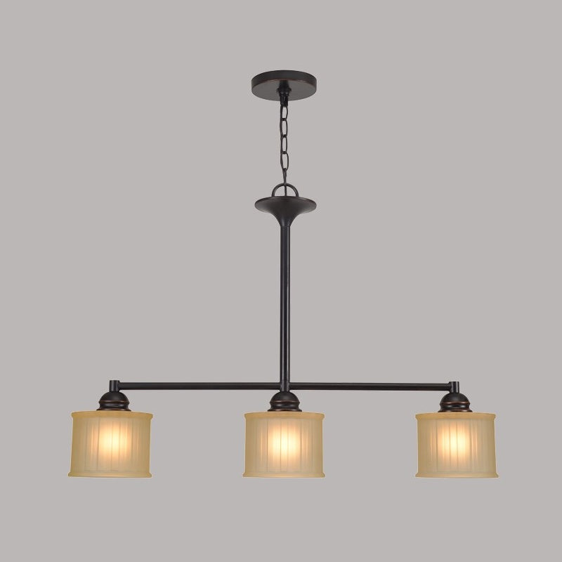 Traditional Style 3 Head Glass Pendant Light with Cylinder Shade Black Color Linear Hanging Lamp for Living Room Clearhalo 'Ceiling Lights' 'Hogar' 'Iluminaci��n' 'L��mparas Colgantes Isla' 'L��mparas de Techo' 781826_0aeef883-96bf-4910-a292-1cdb7aeb0ead