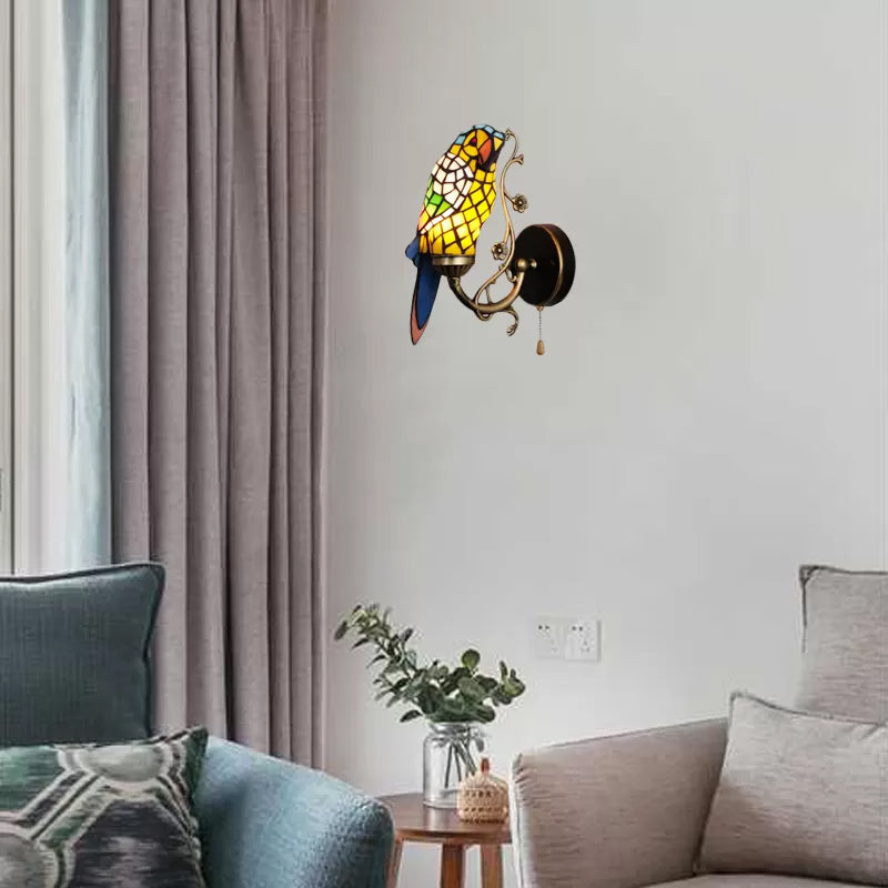 Rustic Parrot Wall Lighting Art Glass 1 Light Art Deco Sconce Light for Living Room Light Yellow Clearhalo 'Industrial' 'Middle century wall lights' 'Tiffany wall lights' 'Tiffany' 'Wall Lamps & Sconces' 'Wall Lights' Lighting' 7819