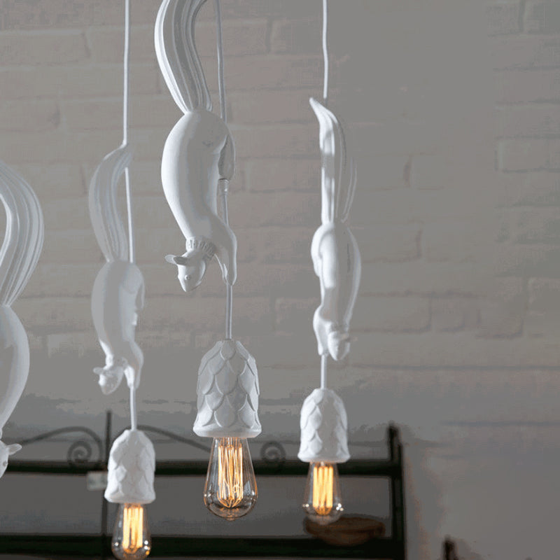 Warehouse Pinecone Shape Hanging Lamp 1 Light Resin Ceiling Pendant Light in White/Pink/Blue with Squirrel Deco White Clearhalo 'Ceiling Lights' 'Pendant Lights' 'Pendants' Lighting' 781902_3b038e3c-7d88-45d3-b59a-4dcccc7e300d